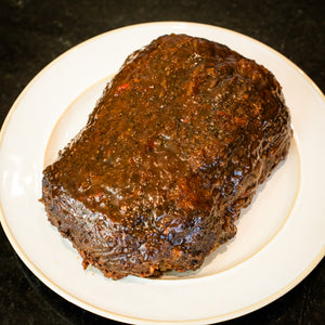 Oakwood smoked meatloaf 4 lbs drizzled with honey mango barbecue sauce